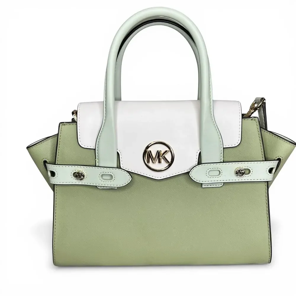 Michael Kors Carmen Medium Color-Block Belted Satchel Light Sage Mint - Picture 6 of 6